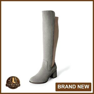 Stretchy Knee High Fashion Boots 2.3 Inch Block Heel Comfortable Fit